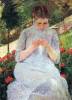 Young Woman Sewing In The Garden By Cassatt