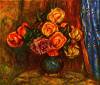 Still Life Roses Before A Blue Curtain By Renoir