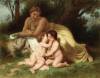 Young Woman Contemplating Two Embracing Children By Bou