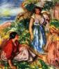 Two Women With Young Girls In A Landscape By Renoir